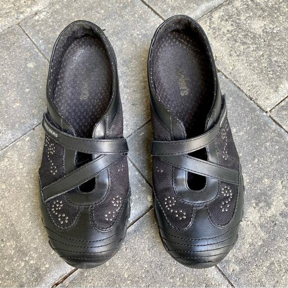 Skechers Womens SN 21406 Black Athletic Shoes Leather Round Toe Comfort Size 7 - Picture 3 of 11